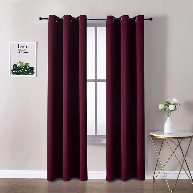 ChrisDowa Grommet Blackout Curtains for Bedroom and Living Room - 2 Panels Set Thermal Insulated Room Darkening Curtains (Burgundy Red, 42W x 84L)
