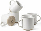 Kanwone Coffee Mugs 16oz, Stoneware Mugs Set, Ceramic Coffee Cups with Handle for Latte, Hot Tea, Cappuccino, Cocoa, Housewarming Wedding Gift, Microwave and Dishwasher Safe, Set of 6, Neutral White