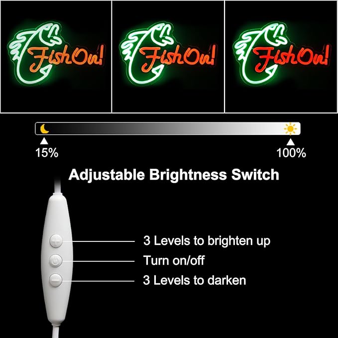 Fish On Neon Sign Go Fishing LED Signs for Wall Green Red Neon Light Dimmable Neon Lights Signs Fish Neon Light Up Sign for Bedroom Living Room Man Cave Yacht Decor Men Gifts