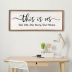 This is us Wall Decor Sign 32'' x 12'' Large Master Bedroom Home Life Story Wood Framed Vintage Family Sign Rustic Plaque Living Room Minimalist Farmhouse Hanging Wall Art (Wood)