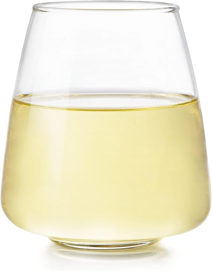 Libbey Stackable Stemless Wine Glasses Set of 6, Tapered Bulb Shaped All Purpose Wine Glass Set, Dishwasher Safe Glass Wine Glasses, Cocktail