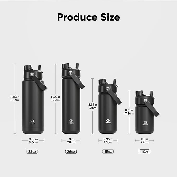 Insulated Water Bottle with Straw Stainless Steel Water Bottle, Leak-Proof, BPA-Free, Double Wall Vacuum Keeps Cold for 24 Hours for Sports, Travel, School (32 oz, Black Night)