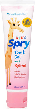 Spry Natural Xylitol Toothpaste for Baby, Toddler and Kids Age 3 Months and Up - Fluoride Free Tooth Gel, Tasty, Support Development of Emerging Teeth, Bubble Gum 2 Fl Oz (Pack of 1)