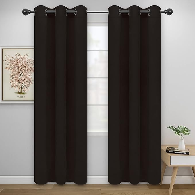 Easy-Going Blackout Curtains for Bedroom, Solid Thermal Insulated Grommet and Noise Reduction Window Drapes, Room Darkening Curtains for Living Room, 2 Panels(42x84 in, Dark Brown)