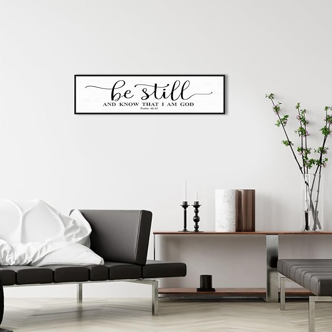 Be Still And Know That I Am God: Christian Bible Verse Wall Art Framed Scripture Sign Farmhouse Entryway Wall Hanging Plaque Religious Decor For Living Room Bedroom 12"X40"