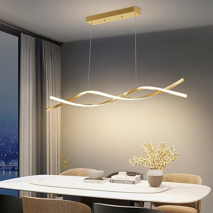Modern Ceiling Pendant Light, with Remote Control Dimmable 3 Color Mode & Brightness Ceiling Lamp, Anti-Flicker Dining Light Fixture for Kitchen, Dining Room (Gold, 39IN)