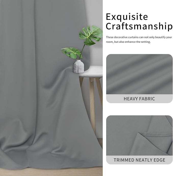 Easy-Going Blackout Curtains for Bedroom, Solid Thermal Insulated Grommet and Noise Reduction Window Drapes, Room Darkening Curtains for Living Room, 2 Panels (34x45 in, Light Gray)