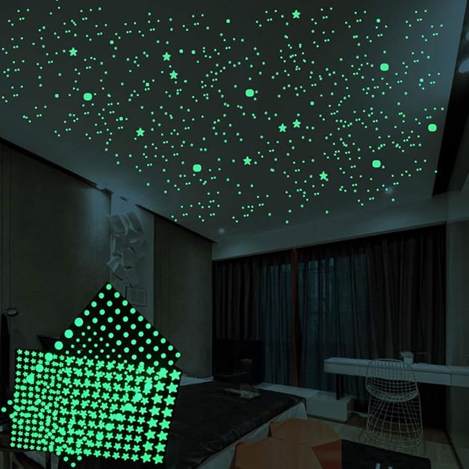 Quanhaigou Realistic 3D Domed Stars Glow in The Dark,615 pcs Dots Stars for Starry Sky, Stickers for Ceiling and Wall Decals, Perfect for Kids Bedding Room Party Birthday Gift(615 pcs)