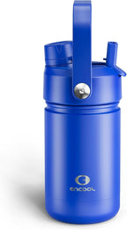Kids Insualated Water Bottle with Straw - 12oz Stainless Steel Water Bottle with Dual Spouts, Leak-Proof, BPA-Free, Double Wall Vacuum Keeps Cold for 24 Hours for Sports, Travel, School (Royal Blue)