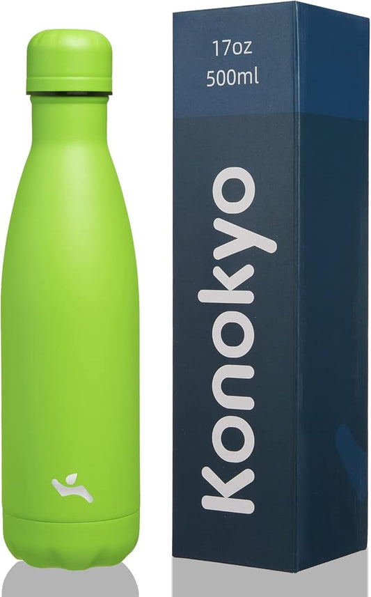 Insulated Water Bottles,17 oz Double Wall Stainless Steel Vacumm Metal Flask for Sports Travel,Green