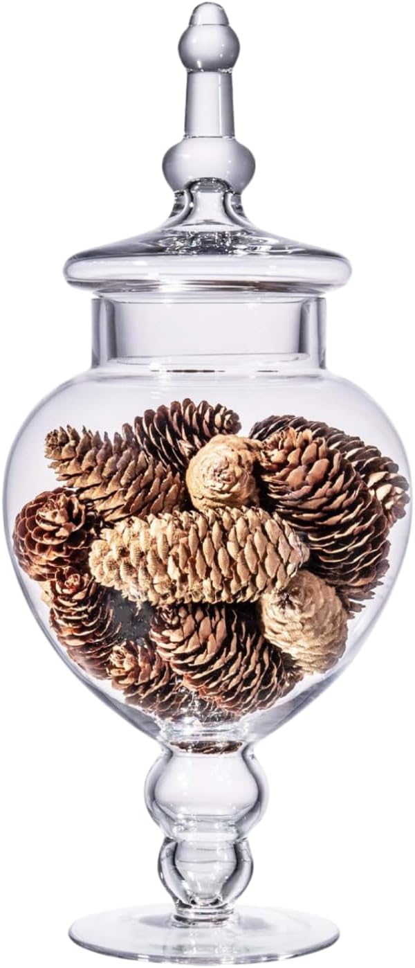 Large Glass Apothecary Jars with Lid, Clear Glass Candy Jar for Candy Buffet, Decorative Glass Jar for Party, Wedding and Home Decor, Elegant Glass Candy Canister (Height: 15", Diameter: 6.3")