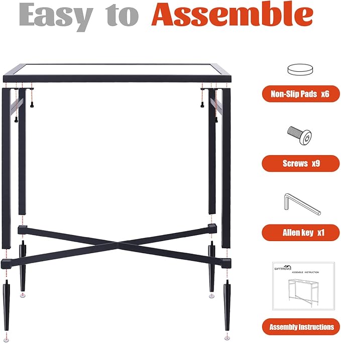 Black End Table, Rectangle Side Table with Mirrored Top, Modern Metal End Table, Small Narrow Side Table for Living Room, Balcony, 22" L x 12.4" W x 24" D