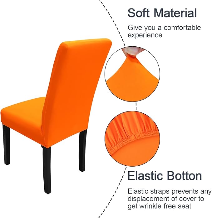 JQinHome Dining Chair Slipcover, High Stretch Removable Washable Chair Seat Protector Cover Set of 6,Chair Covers for Halloween Dining Room, Kitchen,Home Party,Wedding Ceremony(Orange, 6PC)