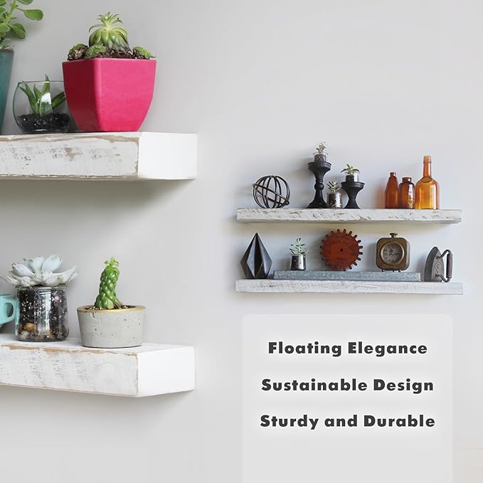 Urban Legacy Reclaimed Barnwood Planks | Floating Shelves for Wall w/Flush Mount Shelf Bracket Set Included | | Set of 2 (White Wash, 36" x 4.5" x 2")