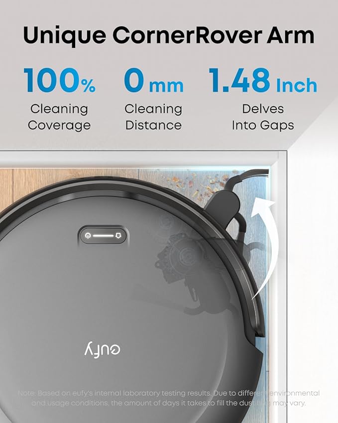 eufy C10 Robot Vacuum Self Emptying, 8 Weeks Hands Free, Advanced Smart Mapping with LiDAR Navigation, 2.85-Inch Slim Design, Powerful Suction, Edge Expansion Brush for Pet Hair
