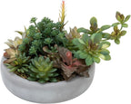 MyGift Assorted Indoor Fake Plants Artificial Succulent Arrangement in Round Gray Cement Planter Pot
