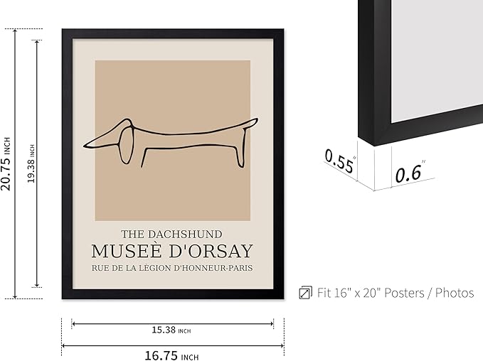 Poster Master Vintage Poster - Retro Minimalist Print - Gift for Artist, Housewarming - Dachshund Dog, Line Drawing, Abstract - Wall Decor for Living Room, Bedroom, 16x20 Black Framed