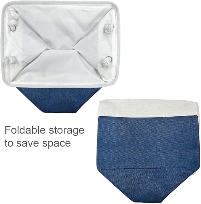 TheWarmHome Organization and Storage for Organizing - 3 Pack 16x12x12 inch Cube Storage Bin for Shelves, Fabric Storage Cubes for Closet Cloth Organizer Gift Toy (White & Jean Blue)