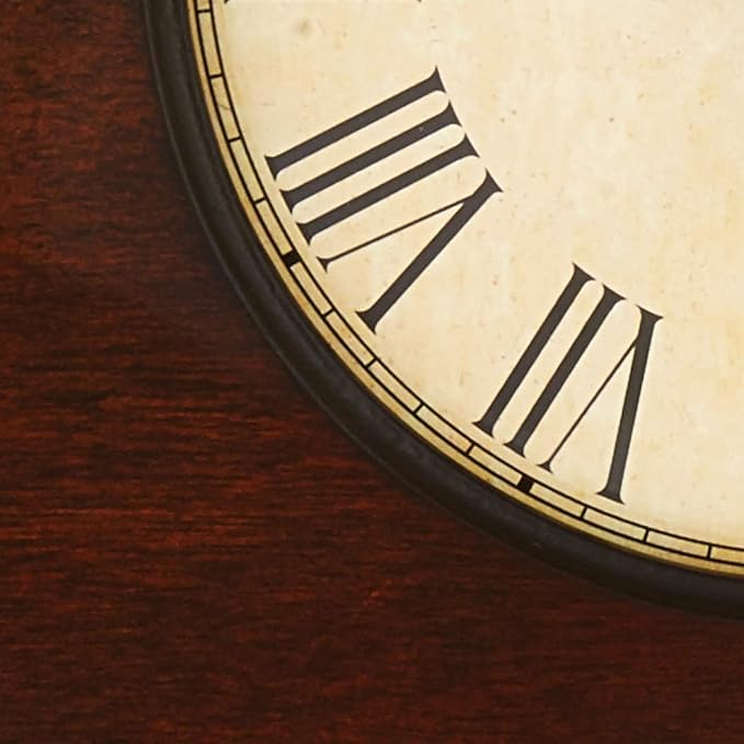Howard Miller Humphrey Mantel Clock, Roman Numerals Analog Dial with Quartz Movement Triangular Burl Overlays, Hampton Finish Aged Vintage Design for Home Decor, Bedroom & Living Room