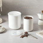 Food Storage Containers with Airtight Lids: Ceramic Canister Sets for Kitchen Countertop - Porcelain Jar for Coffee Tea Flour Sugar Rice Cookies Candy - White (23+42 oz)