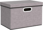 PRANDOM Foldable Storage Boxes with Lids [3-Pack] Linen Fabric Collapsible Storage Bins Organizer Containers Baskets Cube with Cover for Home Bedroom Closet Office Nursery (14.9x9.8x9.8)