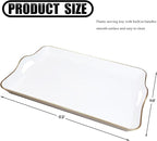 Spsyrine White Decorative Serving Tray with Handles, Elegant Plastic Coffee Table Tray for Ottoman, Living Room, Home Decor