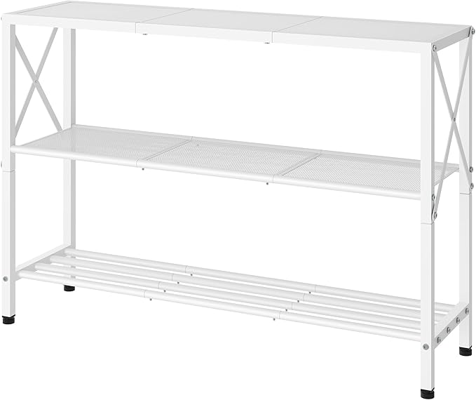 Hoctieon White Industrial Console Table, 3 Tier Entryway Tables, Hallway Desk, Narrow Sofa Tables with Shelves, Entrance Table for Entryway, Living Room, Foyer, Hallway, Office, White