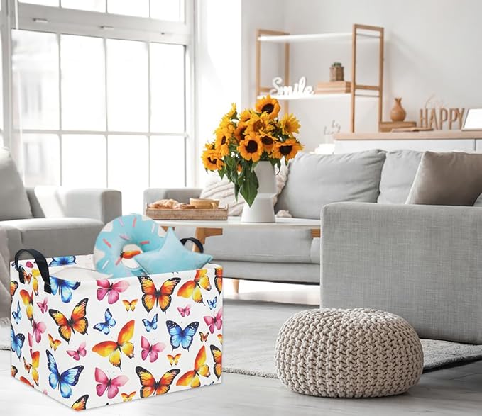 HIYAGON Kids Empty Baby Girl Basket - Rainbow Decor Butterfly Organizer