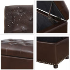 24'' Leather Storage Ottoman Rectangular Foot Rest Stool with Nailhead Trim for Bedroom Living Room(Dark Brown)
