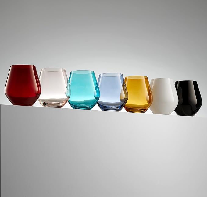 Godinger Wine Glasses, Stemless Wine Glasses, Red Wine Glasses, Drinking Glasses, European Made Stemless Wine Glass - Blush, 17oz, Set of 4