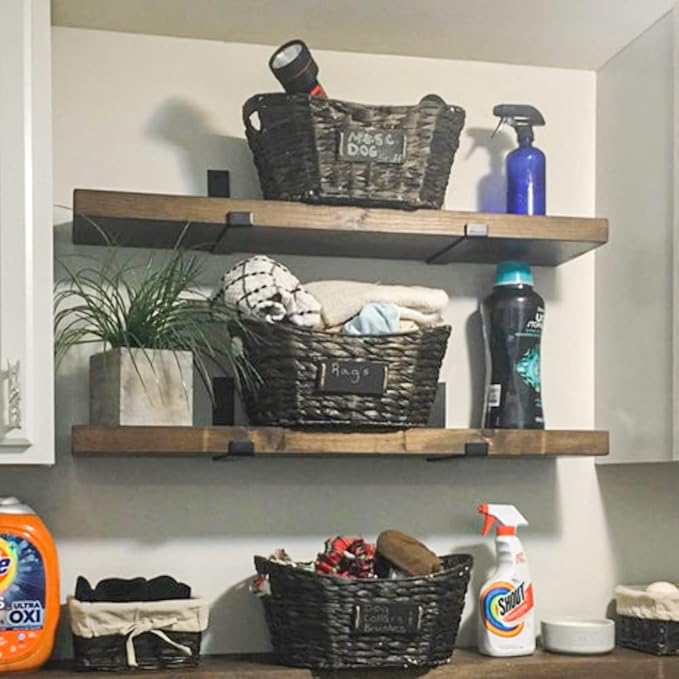 Rustic Shelves with J-Brackets Set of 2, Industrial Shelf, Kitchen Shelves, Solid Wood, Decorative Wall Storage, Heavy Duty, URBANDI (Dark Brown, 12Wx12D)