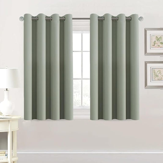 H.VERSAILTEX Premium Blackout Thermal Insulated Room Darkening Curtains for Bedroom/Living Room - Classic Grommet Top (2 Panels, Light Sage, 52 Inch by 45 Inch)