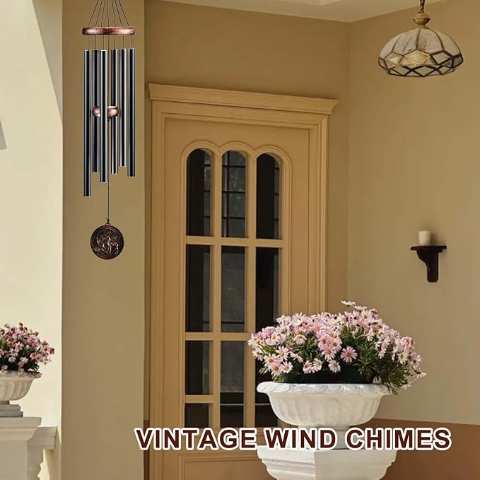 Wind Chimes for Outside, Deer Deep Tone Vintage Wind Chime Outdoor Clearance, Sympathy/Memorial/Festivals/Birthday Gift for Mom Dad Grandma, Home Garden Patio Decor (32" Deer)