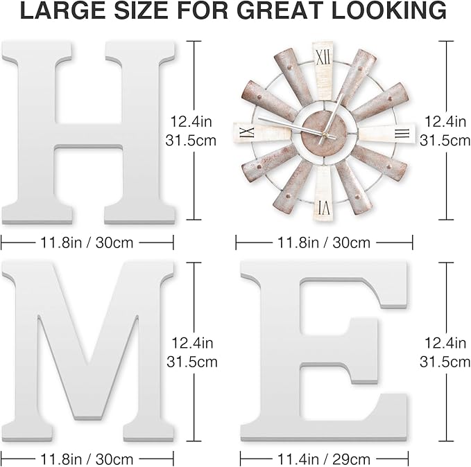 ZAZIWZ Farmhouse Home Signs with Windmill Clock Wall Decor Rustic Home Letters Wall Art for Living Room Kitchen Entryway Dining Room Bedroom (white)