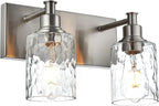 BONLICHT Modern Bathroom Light Fixtures in Brushed Nickel Finish, 2 Light Industrial Indoor Wall Sconce Farmhouse Vanity Lighting Over Mirror with Hammered Glass Contemporary Hallway Wall Mount Lamp