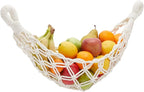Okuna Outpost Macrame Hanging Fruit Basket Hammock for Kitchen - 6 x 25 x 15 in - White Cotton Modern - Under-Cabinet Storage with 2 Hooks for Bananas