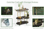 Black Bar Carts with 4-Tier Storage Shelves, Mobile Bar Serving Cart with Wine Rack and Glass Holder, for The Home, Kitchen, Living Room, Dining Room