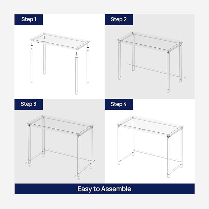 HMYHUM Acrylic Desk, Clear Desk for Home Office for Laptop, Study, Writing, Vanity Table with Cylindrical Legs, Modern, Easy Assembly, 39.4" L x 19.7" W x 29.5" H
