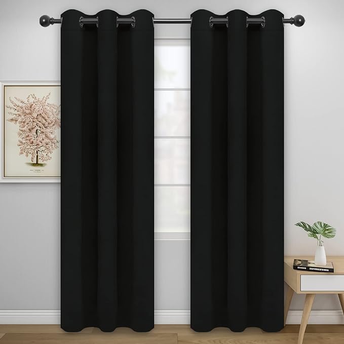 Easy-Going Blackout Curtains - Thermal Insulated Grommet Window Drapes 42x95 Black