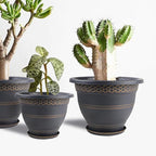 10 Inch 4 Pack Large Plant Pots, Plastic Flower Pot for Indoor & Outdoor with Drainage Holes & Saucer, Plaid Pattern Planters Garden Pots for Herbs