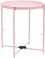 Amazon Basics Round Storage End Table, Side Table with Cloth Basket, Dusty Pink, 17.7"D x 17.7"W x 18.9"H