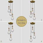 Brass 3 Light Pendant Lighting for Kitchen Island, Raindrop Cluster Pendant Light Fixture, Adjustable Hanging Rope Glass Chandelier Dining Room Light Fixture Ceiling Lamp for Foyer Hallway