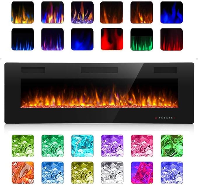 Antarctic Star 42 Inch Electric Fireplace in-Wall Recessed and Wall Mounted, Fireplace Heater and Linear Fireplace with Multicolor Flame, Timer, 750/1500W Control by Touch Panel & Remote