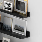 Giftgarden 47 Inch Black Floating Shelves Ledge, Wall Mount Long Picture Rail Large Woodgrain Photo Shelving for Living Room Bedroom Office, Set of 3 Different Sizes