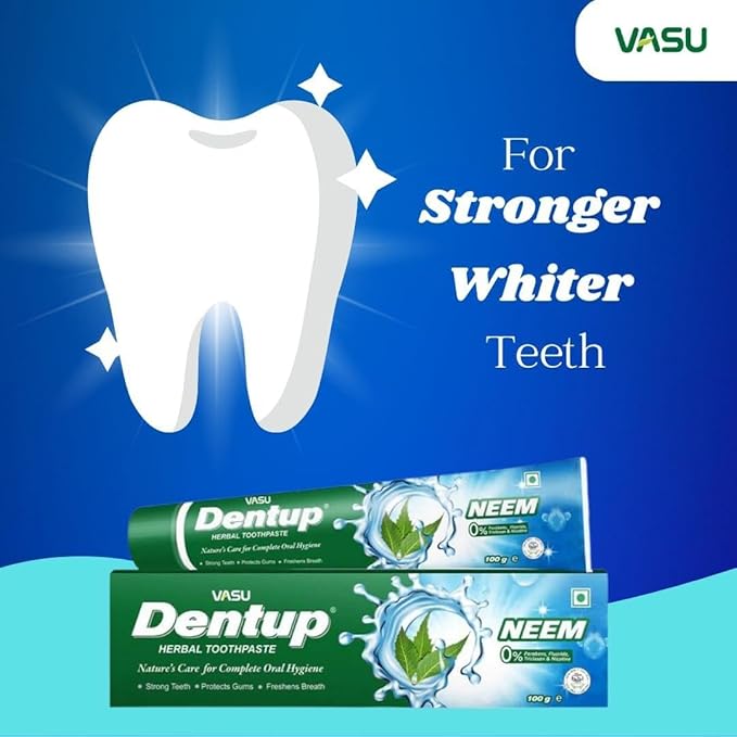 Vasu Dentup Herbal Neem Toothpaste | Ayurvedic Gum Care Toothpaste for Cavity Protection, Gum Strength, Fresh Breath | Fluoride-Free Natural Oral Care – 100g Each (Pack of 2)