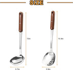 FJNATINH Stainless Steel Wok Spatula and Ladle Tool, Mirror Polished Cooking Utensils Set Metal Wok Accessories with Wooden Handle,Easy to Clean Kitchen Utensils,Sliver