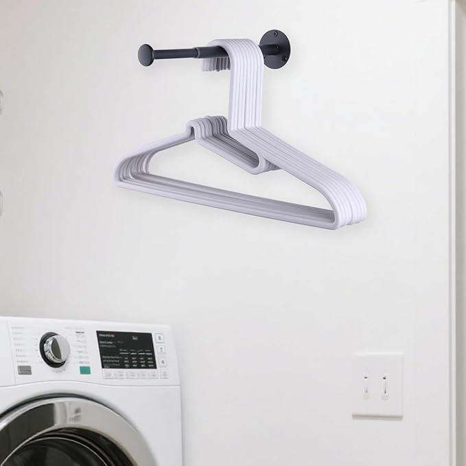 2 Pack Retractable Hanger Holder for Laundry Room, Wall Mount Organizer Rack for Lightweight Clothes, Space Saving Laundry Hook Rod, Keep Empty Hangers Handy, Black