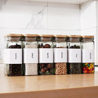 27 oz Glass Storage Jars with Bamboo Lid, set of 6, glass canisters with airtight lids, Clear jars with lids for Cookie, Candy, Tea, Coffee Bean and Rice (White)