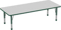FDP Rectangle Activity School and Classroom Kids Table (30 x 72 inch), Chunky Toddler Leg, Adjustable Height 15-24 inches - Gray Top and Green Edge
