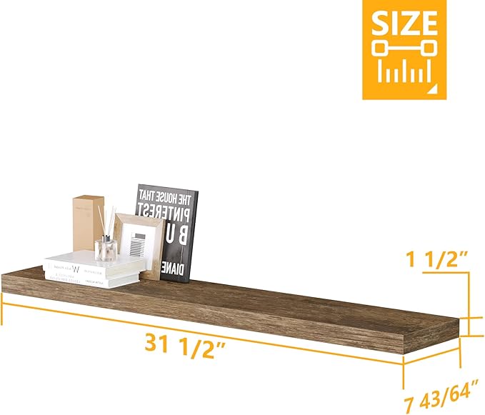 BAMEOS Floating Shelves,40 in W x 8in D Wall Mounted Wooden Shelves with Invisible Brackets Set of 3, Hanging Wall Shelves Decoration for Bedroom, Bathroom, Living Room and Kitchen